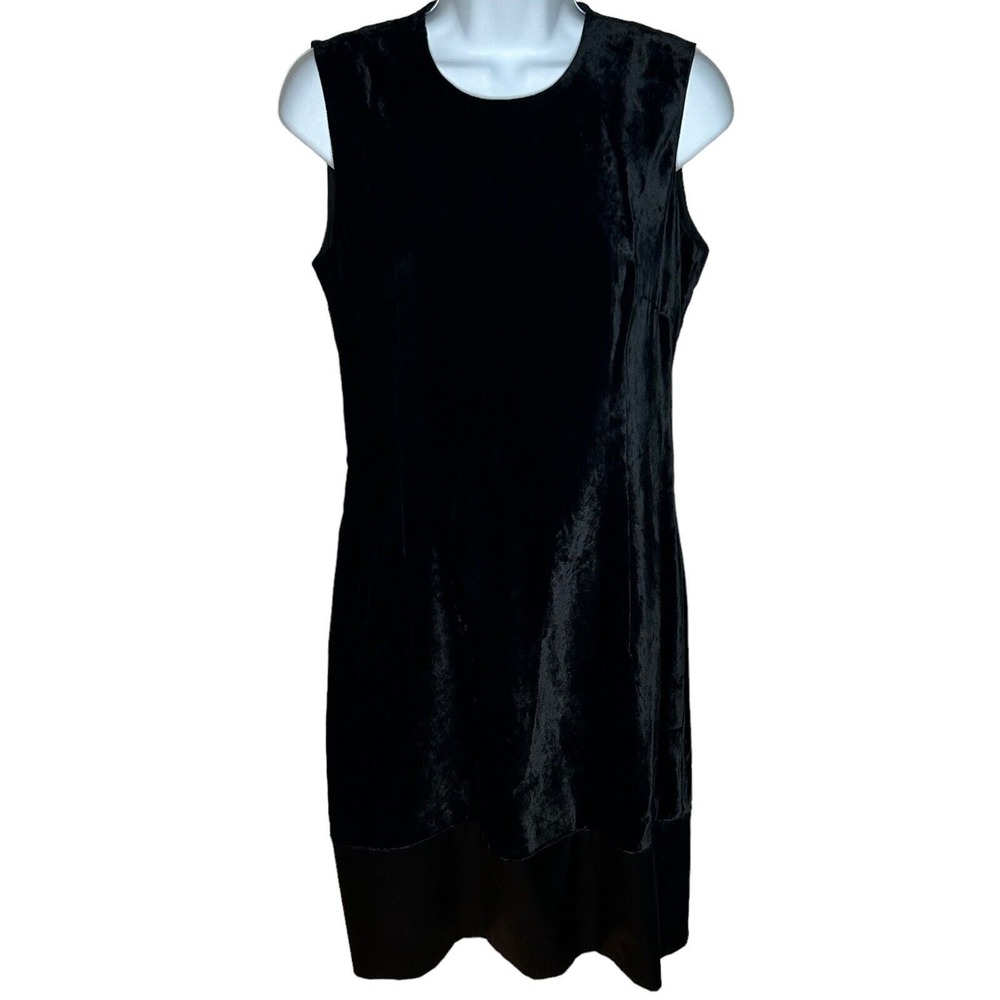 Banana Republic Black Velvet Silk Trim Sleeveless Shift Dress Size 4 LBD